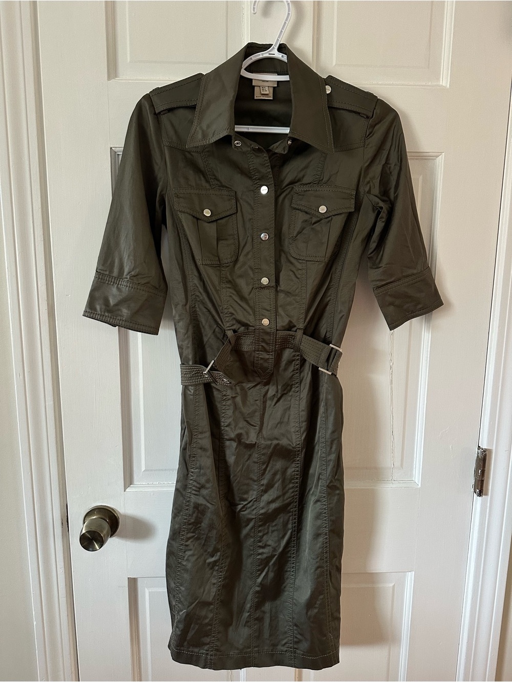 Karen Millen England Safari Shirt Dress Olive Green Size 4